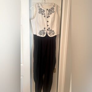 Vintage chic Black & White Embroidered Jump Suit